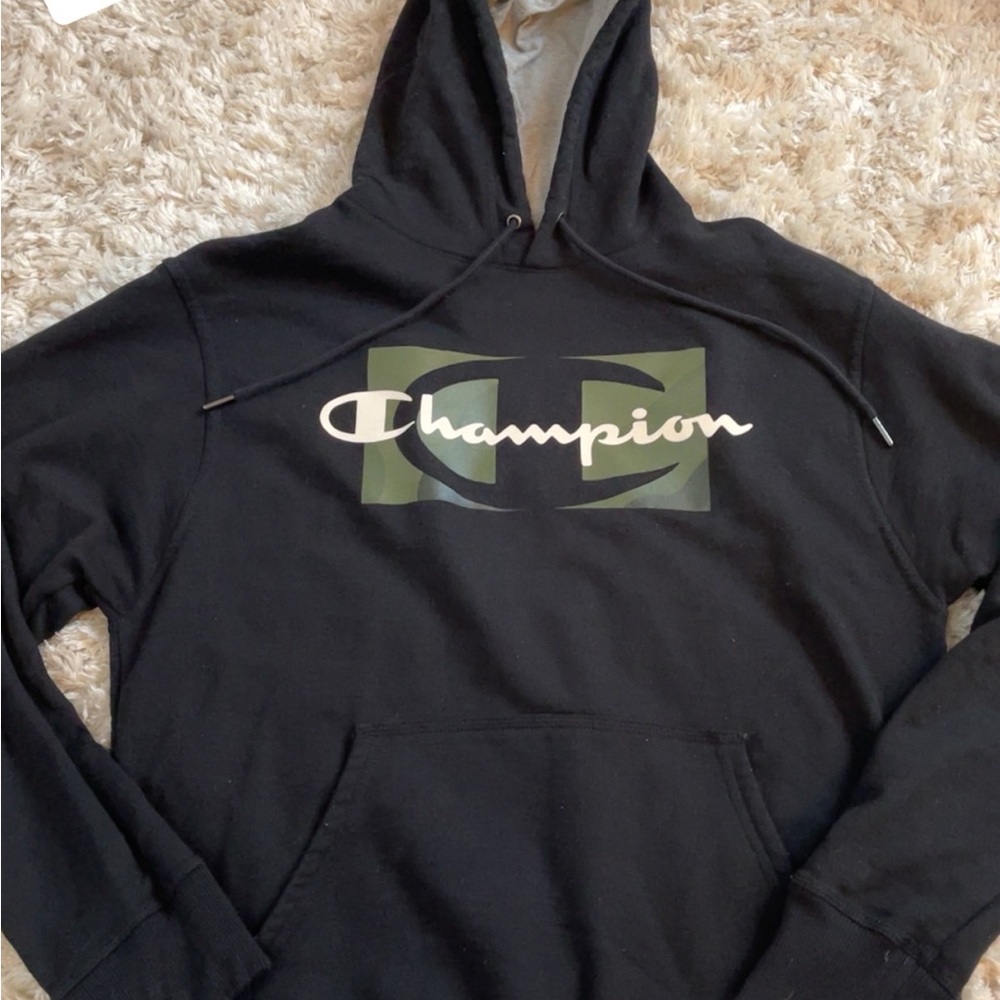 Champion Black Hoodie with Green Logo